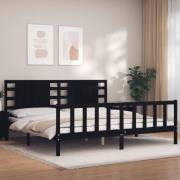 vidaXL Sängram med huvudgavel svart 200x200 cm massivt trä