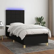 vidaXL Ramsäng med madrass & LED svart 90x190 cm tyg