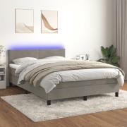vidaXL Resårsäng med madrass och LED ljusgrå 140x200 cm sammet