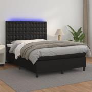 vidaXL Ramsäng med madrass & LED svart 140x200 cm konstläder