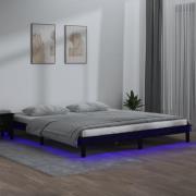 vidaXL Sängram LED svart 140x190 cm massivt trä