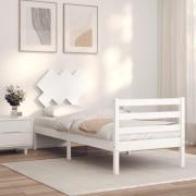 vidaXL Sängram med huvudgavel vit 90x200 cm massivt trä