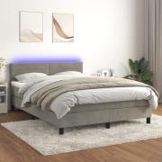 vidaXL Ramsäng med madrass & LED ljusgrå 140x190 cm sammet