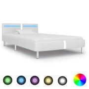 vidaXL Sängram med LEDs utan madrass vit konstläder 90x200 cm
