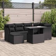 vidaXL Soffgrupp för trädgården med dynor 7 delar svart konstrotting