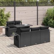 vidaXL Loungegrupp med dynor 6 delar svart konstrotting