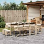 vidaXL Matgrupp för trädgården med dynor 13 delar beige konstrotting