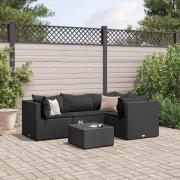 vidaXL Loungegrupp med dynor 5 delar konstrotting svart