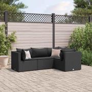 vidaXL Loungegrupp för trädgården med dynor 4 delar svart konstrotting
