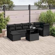 vidaXL Loungegrupp för trädgården med dynor 8 delar svart konstrotting