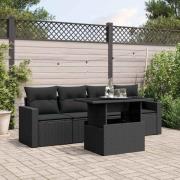 vidaXL Loungegrupp för trädgården med dynor 5 delar svart konstrotting