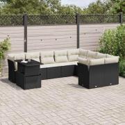 vidaXL Loungegrupp 10 delar med svarta dynor konstrotting