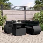 vidaXL Loungegrupp med dynor 6 delar svart konstrotting