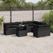 vidaXL Loungegrupp 10 delar med svarta dynor konstrotting