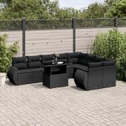 vidaXL Loungegrupp 10 delar med svarta dynor konstrotting