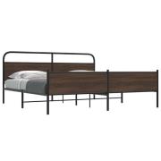 vidaXL Sängram utan madrass metall brun ek 200x200 cm
