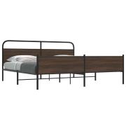vidaXL Sängram utan madrass metall brun ek 193x203 cm