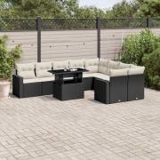 vidaXL Loungegrupp 10 delar med svarta dynor konstrotting