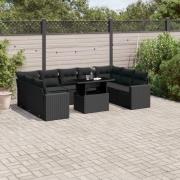 vidaXL Loungegrupp 10 delar med svarta dynor konstrotting
