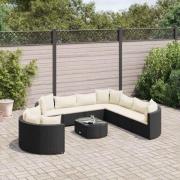 vidaXL Loungegrupp 10 delar med svarta dynor konstrotting