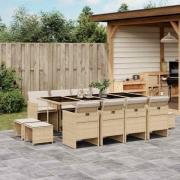 vidaXL Matgrupp för trädgården med dynor 13 delar beige konstrotting