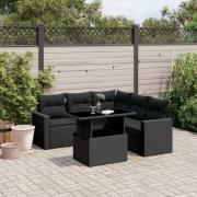 vidaXL Loungegrupp med dynor 6 delar svart konstrotting