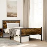 vidaXL Sängram utan madrass metall rökfärgad ek 107x203 cm