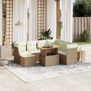 vidaXL Matgrupp för trädgården med dynor 8 delar beige konstrotting