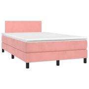 vidaXL Resårsäng med madrass och LED rosa 120x190 cm sammet