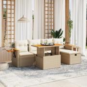 vidaXL Soffgrupp för trädgården med dynor 6 delar beige konstrotting