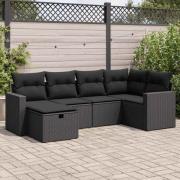 vidaXL Loungegrupp med dynor 6 delar svart konstrotting