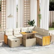 vidaXL Matgrupp för trädgården med dynor 8 delar beige konstrotting
