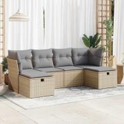 vidaXL Soffgrupp för trädgården med dynor 6 delar beige konstrotting