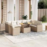vidaXL Soffgrupp för trädgård med dynor 10 delar beige konstrotting