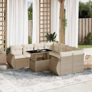 vidaXL Soffgrupp för trädgården med dynor 9 delar beige konstrotting