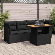 vidaXL Loungegrupp för trädgården med dynor 5 delar svart konstrotting