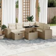 vidaXL Matgrupp för trädgården med dynor 8 delar beige konstrotting