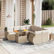 vidaXL Soffgrupp för trädgården med dynor 9 delar beige konstrotting
