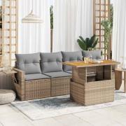 vidaXL Soffgrupp för trädgården med dynor 5 delar beige konstrotting