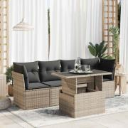 vidaXL Loungegrupp för trädgården med dynor 5 delar konstrotting grå