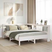 vidaXL Säng med bokhylla utan madrass vit 160x200cm massiv furu