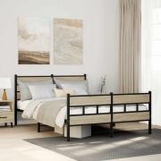 vidaXL Sängram utan madrass metall sonoma-ek 135x190 cm