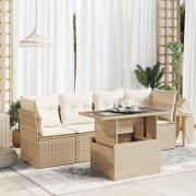 vidaXL Soffgrupp för trädgården med dynor 5 delar beige konstrotting