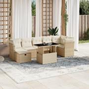 vidaXL Matgrupp för trädgården med dynor 8 delar beige konstrotting