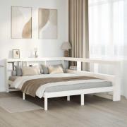 vidaXL Säng med bokhylla utan madrass vit 150x200 cm massiv furu