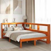 vidaXL Säng med bokhylla utan madrass vaxbrun 135x190cm massiv furu