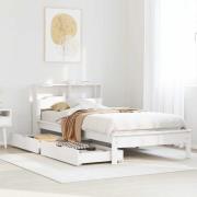 vidaXL Säng med bokhylla utan madrass vit 90x200cm massiv furu
