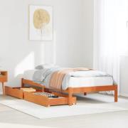 vidaXL Sängram utan madrass vaxad brun 90x200 cm massiv furu