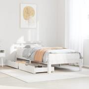 vidaXL Sängram med lådor vit 90x200 cm massiv furu
