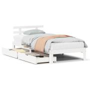 vidaXL Sängram med lådor vit 100x200 cm massiv furu